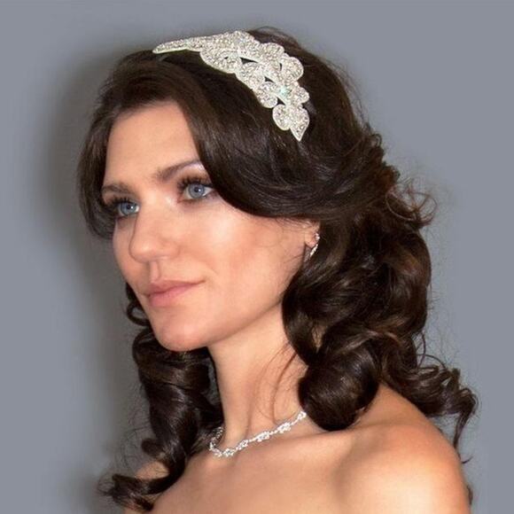 Giavan HB41 Art Nouveau Bridal Headband Headpiece Ivory Silver Beaded main image 4